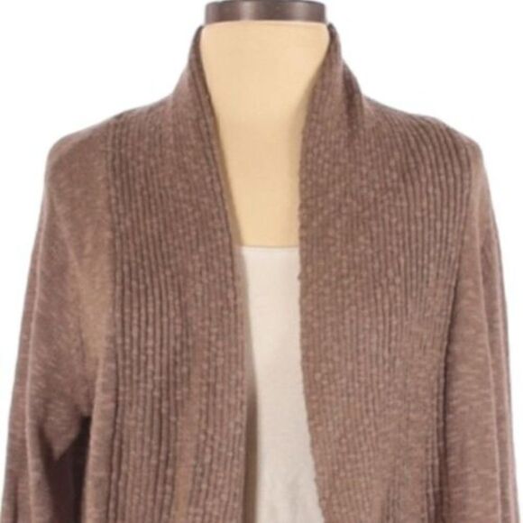 Kenneth Cole Rib Knit‎ Detailed Burnout Marbled Open Duster Cardigan Taupe Sz S - Picture 4 of 8